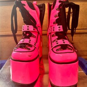 Vibrant Pink Platform Ankle Boots